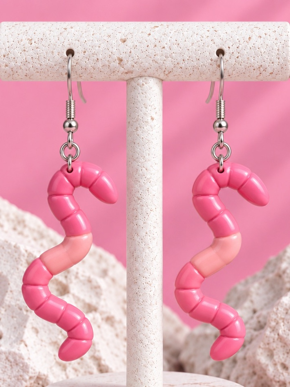 Worm Dangles — Halloween — Handmade Earrings — Pink
